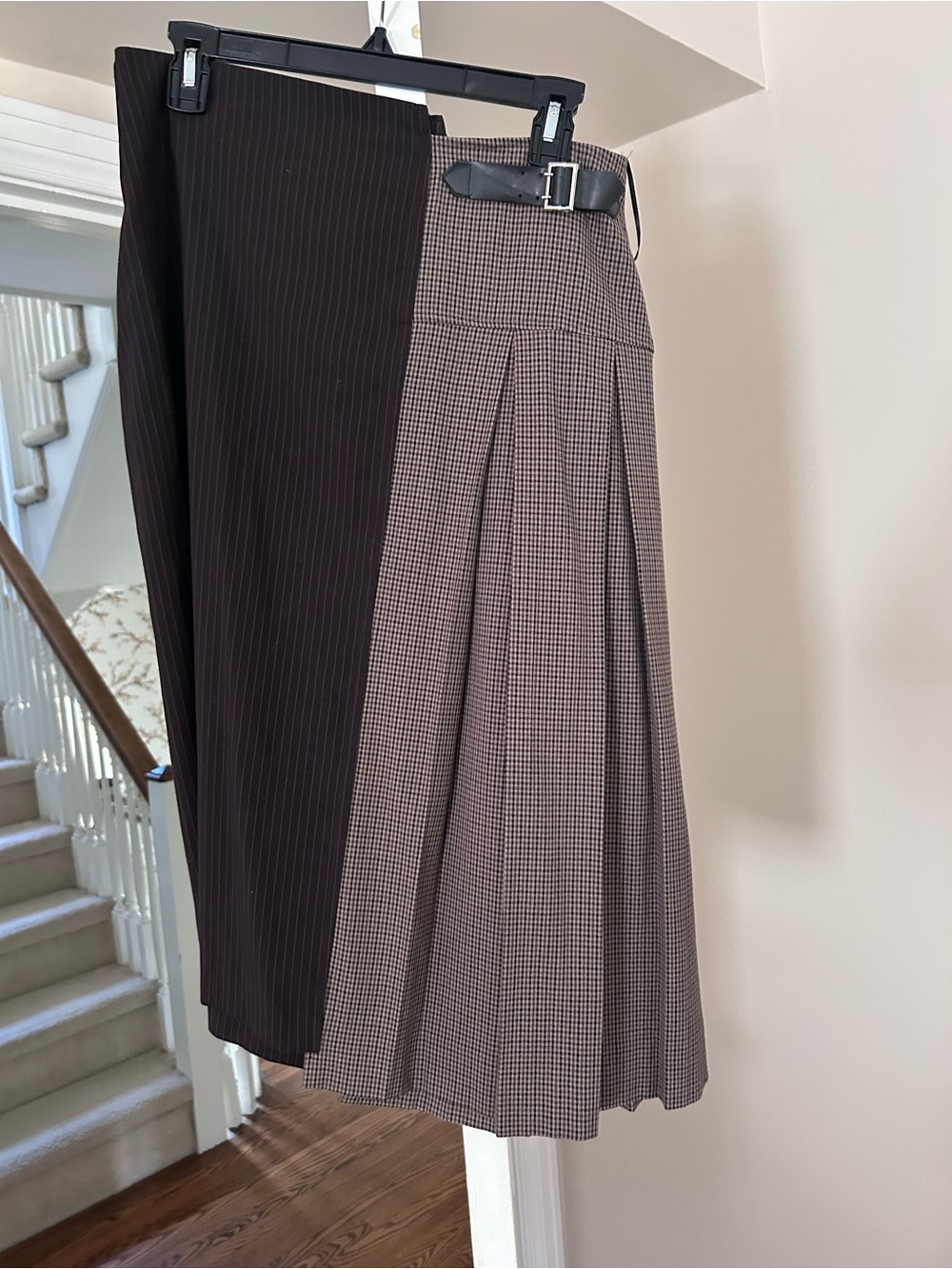 Zara Two-Tone Brown and Dark Brown Midi Skirt with Belt